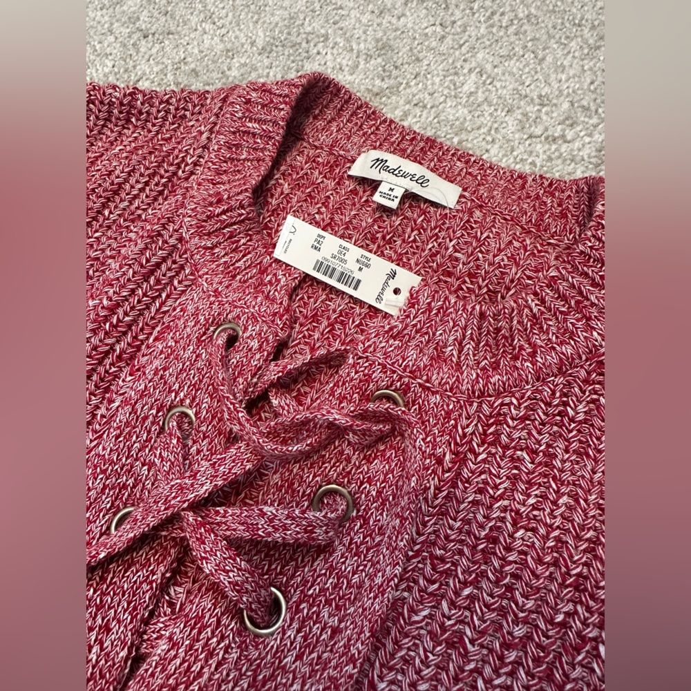 Madewell Women's Lace-Up Marled Red Sweater